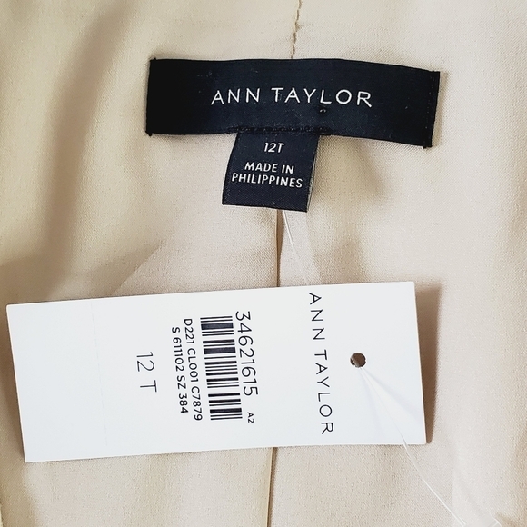 Ann Taylor Double-Breasted Blazer 12 Tall Herringbone Linen Blend Jacket NEW - Picture 13 of 14